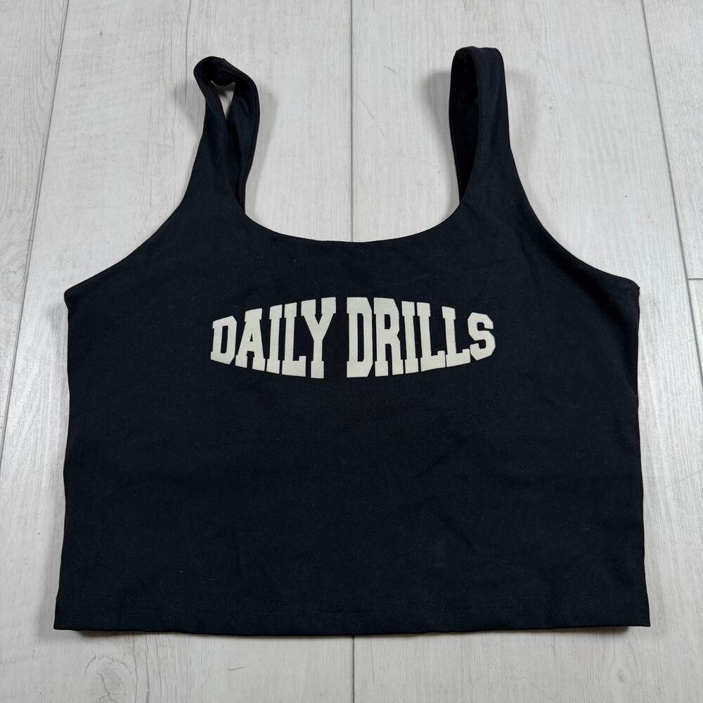 Daily Drills Women's Medium Black Longline Scoop Cropped Tank Workout